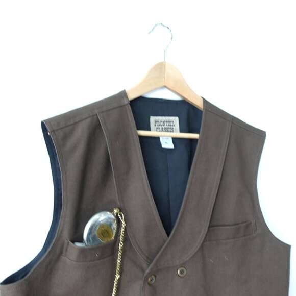Frontier Classics Vest XL Brown VTG DALVEY Compass Western Cowboy Safari Hunting - Picture 11 of 16